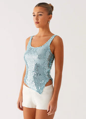 Electra Sequin Tank - Turquoise