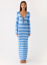 Late Night Calls Knit Maxi Dress - Cerulean