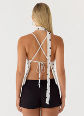 Quiero Backless Top - White Polka Dot