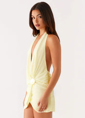 Eleanora Plunge Mini Dress - Yellow