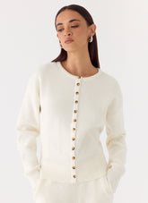 Harrison Cinched Knit Cardigan - Ivory
