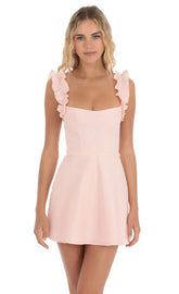 Ruffle Strap A-Line Dress In Pink