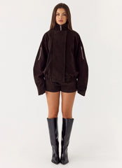 Marlow Faux Suede Jacket - Chocolate