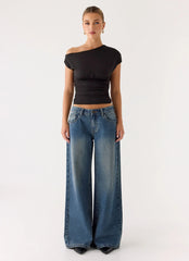 Neo Low Rise Wide Leg Jeans - Vintage Blue Bleach Wash