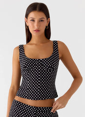 Coastline Bustier Top - Black Polkadot