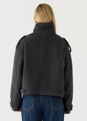 Kaiden Faux Wool Bomber Jacket - Charcoal