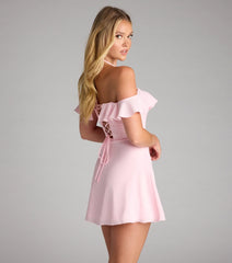 Sweetheart Ruffle Lace Up Skater Dress