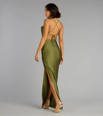 Stefani Lace-Up Slit Formal Dress