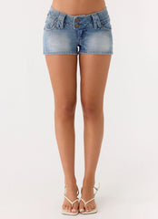 Justin Low Rise Denim Shorts - Vintage Blue Bleach Wash