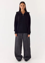 Eirena Quarter Zip Knit Sweater - Black