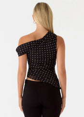Stereotype One Shoulder Top - Black Polkadot
