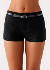 Katie Suede Mini Shorts - Black