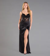 Idra Lace Corset Satin Wrap Formal Dress