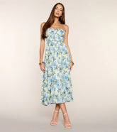 Fresh Cut Florals Strapless Midi Dress