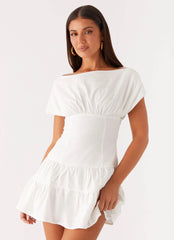 Ember Haze Boat Neck Mini Dress - Off White
