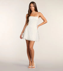 Forget Me Not Lace-Up Sequin Lace Mini Dress