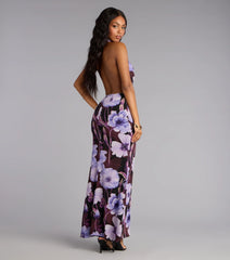 Petal Noir Floral Chiffon Maxi Dress
