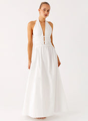 Figaro Halter Maxi Dress - White