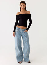 Johnny Low Rise Wide Leg Jeans - Light Blue Wash