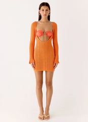 Estrella Long Sleeve Knit Mini Dress - Orange