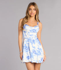 Hattie Floral Satin Skater Dress