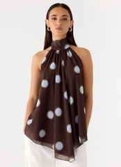 Corrida Backless Top - Chocolate Blue Dot