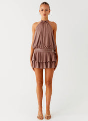 Dopamine Belt Mini Dress - Taupe