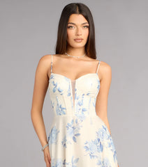 Kensie Floral Chiffon Slit Formal Dress