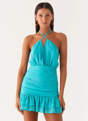 Egoist Crossover Mini Dress - Aqua Blue