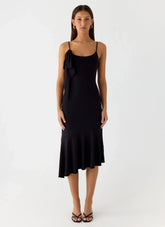 Tranquility Asymmetric Midi Dress - Black