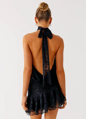 Willow Lace Mini Dress - Black Lace