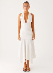 Grettana Halter Neck Midi Dress - White Polka Dot