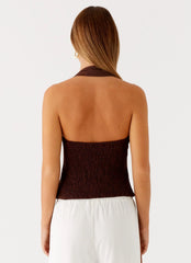 Sunflare Linen Halter Top - Chocolate