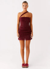 Misty Mesh Mini Dress - Maroon