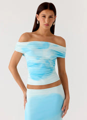 Moka Off Shoulder Top - Blooming Blue