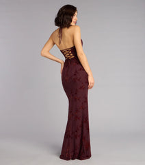 Erin Flocked Velvet Lace-Up Mermaid Formal Dress