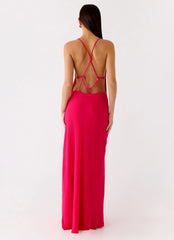 Tropic Muse Beaded Cowl Maxi Dress - Fuchsia