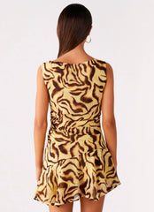 Maris Asymmetrical Mini Dress - Laguna Print