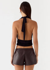 Coastline Faux Leather Mini Shorts - Chocolate