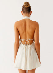 Figaro Halter Mini Dress - Taupe Stripe