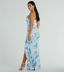 Elia High Slit Floral Crepe Mermaid Dress