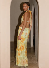 Really Something Beaded Maxi Dress - Green Floral Beaded