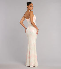 Fiona Floral Sequin Slit Formal Dress