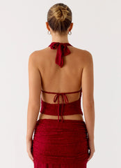 Farruko Jacquard Halter Top - Dark Cherry