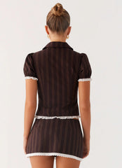 Janette Low Rise Micro Mini Skort - Toffee Stripe