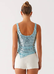 Electra Sequin Tank - Turquoise