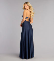 Mindy Satin A-Line Slit Formal Dress