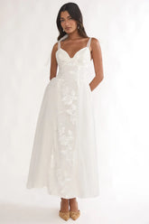 Serifine Floral Embellished Bow Maxi Dress White