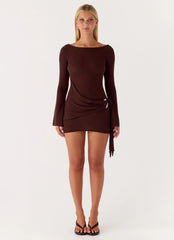 Niella Long Sleeve Wrap Mini Dress - Chocolate