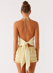 Dalila Beaded Tie Back Top - Yellow Floral